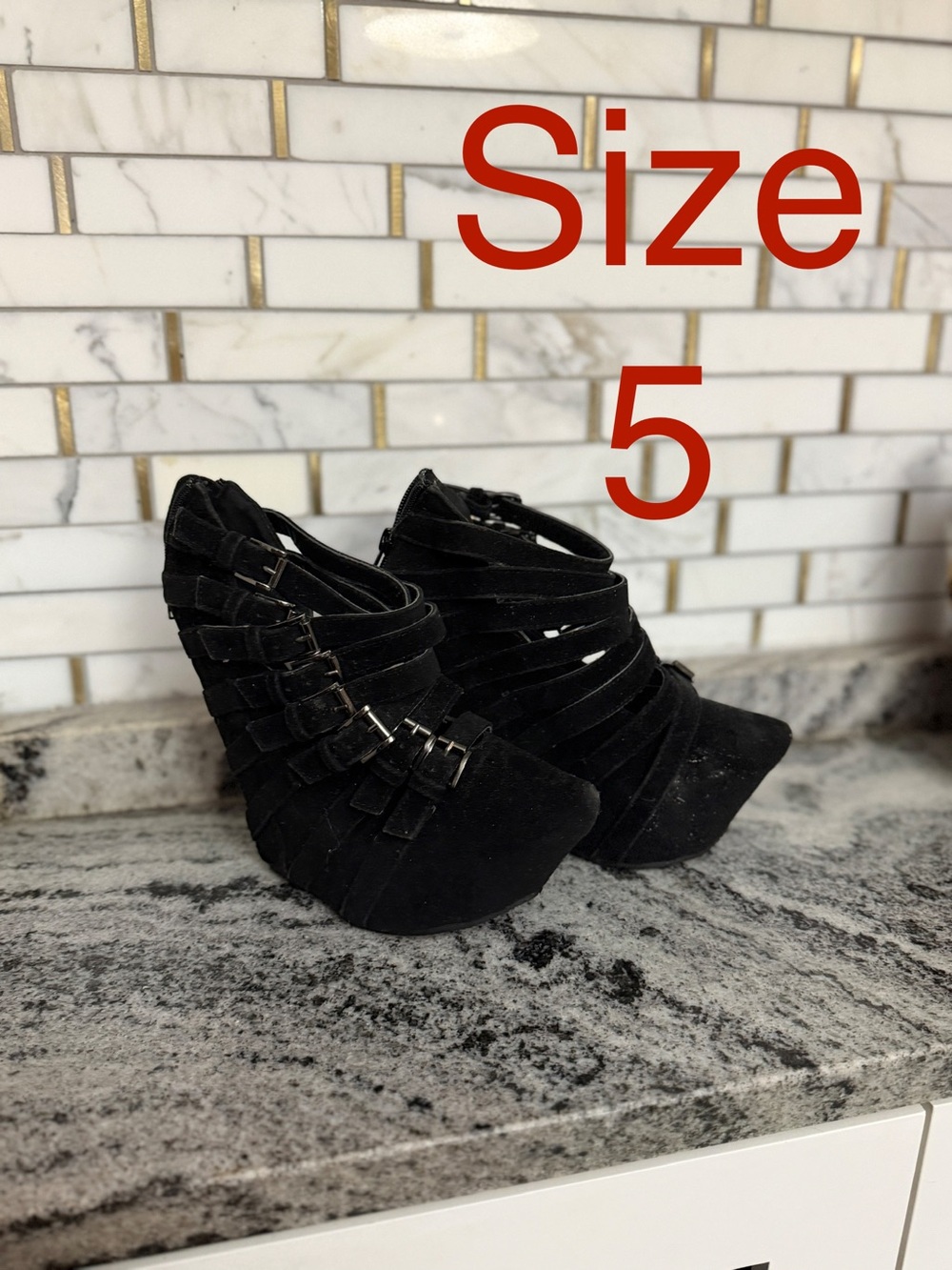 Women's size 5 Strappy Suede Wedge Booties - 3 in bundle.